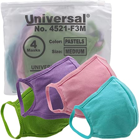 Universal 4521 Cloth Face Masks – Reusable Nose & Mouth Mask – 100% Cotton, 2 Layer, Washable Facemask for Teens & Adults – Protects from Dust, Pollen, Pet Dander & More (Pastels, Medium)