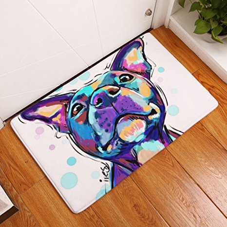 YJ Bear Thin Purple Puppy Dog Pattern Floor Mat Coral Fleece Home Decor Carpet Indoor Rectangle Doormat Kitchen Floor Runner 16" X 24"