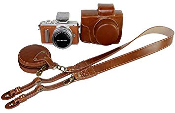 Bottom Opening Version Protective PU Leather Camera Case Bag for Olympus Pen Lite E-PL8 EPL8 with 14-42mm EZ F3.5-5.6 Lens with Strap Belt and Storage Card Case Brown