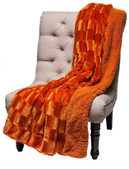 Chanasya Super Soft Cozy Sherpa Fuzzy Fur Warm Orange Throw Blanket - Box Embossed Fur Pattern