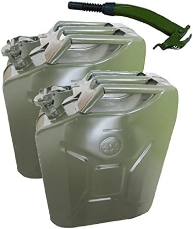 2 x Green 20 Litre Jerry Can with Spout