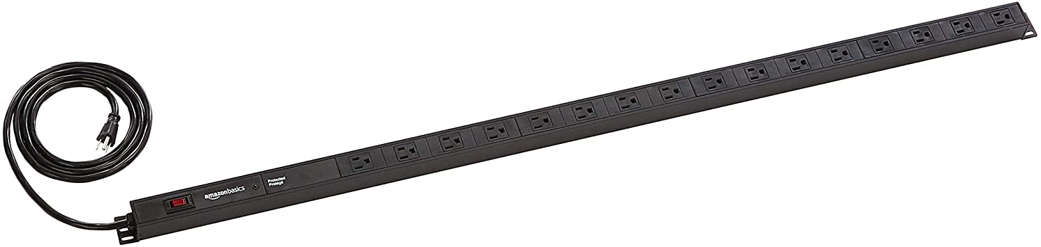 AmazonBasics Heavy Duty Metal Surge Protector Power Strip with Mounting Brackets - 16-Outlet, 840-Joule (15A On/Off Circuit Breaker)