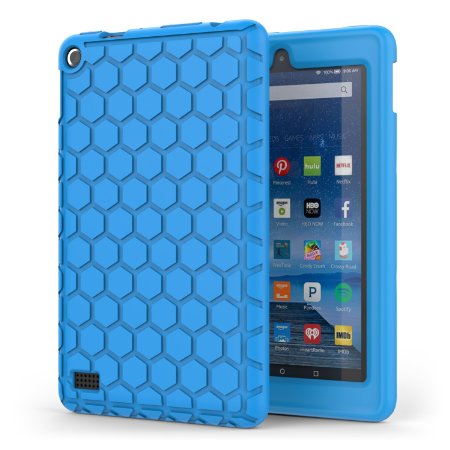 MoKo Case for Fire 7 2015 - [Honey Comb Series] Light Weight Shock Proof Silicone Protective Cover [Kids Friendly] for Amazon Fire Tablet (7 inch Display - 5th Generation, 2015 Release Only), BLUE