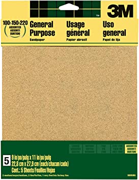 3M Aluminum Oxide Sandpaper Assorted Grit, 9005NA, 9 in x 11 in, 5/pk