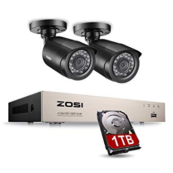 ZOSI 720P Home Security CCTV Systems 1TB Hard Drive, 4   4CH 1080N Remote Security Camera System (CCTV Kits) 2x 1.0MP(1280x720P) Outdoor Home Security Cameras