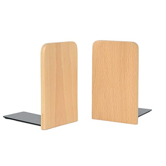 muso wood Natural Beech Wood Office Desktop Bookends, Wooden Art Bookend for Book Stand, 5.1" H x 3.2" W x 4" L(Beech S)