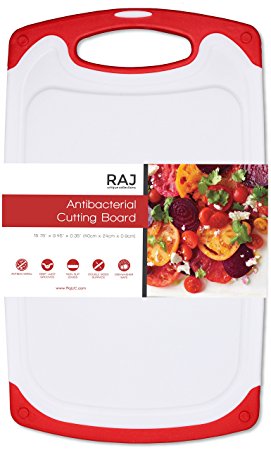 Raj Plastic Cutting Board, Polypropylene Reversible Cutting board, Dishwasher Safe Chopping Boards, Juice Groove, Large Handle, Non-Slip, BPA Free, FDA Approved (Red large Rectangular board)