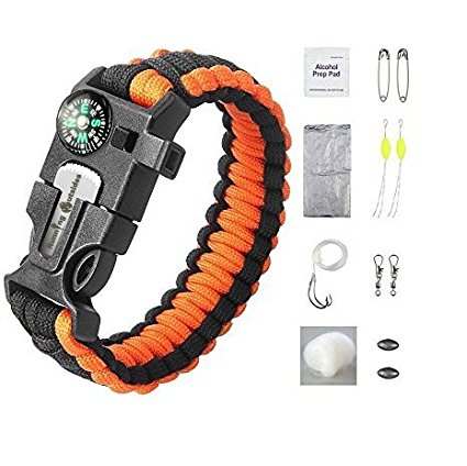 Running Outsides - Paracord Bracelet – 16 pieces Survival Gear Kit With Paracord Bracelet, Whistle, Blade, Compass and Fire Starter and More
