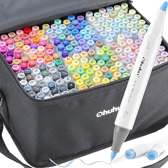 Ohuhu Brush Marker Pens 216 Colour, Dual Tip Brush & Chisel Sketch Art Pens for Artist, Brush Markers for Sketching, Adult Coloring, Calligraphy, Drawing and Illustration Markers