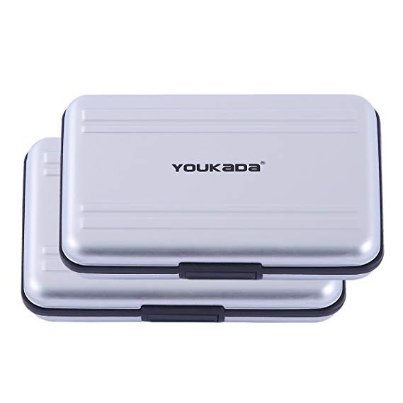 YOUKaDa Metal Memory Card Case Holder Water-Resistant Pocket-Sized SD Holder for 8 SD Cards & 8 Micro SD Cards (2 Pack-Silver)
