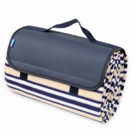 Yodo Water-Resistant Outdoor Picnic Blanket Tote 59 X 53 inches with Warm Fleece Stripe