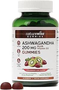 NatureWise Ashwagandha Gummies - Strawberry Kiwi - KSM-66 Ashwagandha with Vitamin D3 - Calming Mood Support - Vegetarian - Non-GMO, Gelatin and Gluten Free - 60 Count[1-Month Supply]