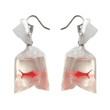 Acamifashion Women Funny Goldfish Water Bag Shape Dangle Hook Earrings Charm Jewelry Gift