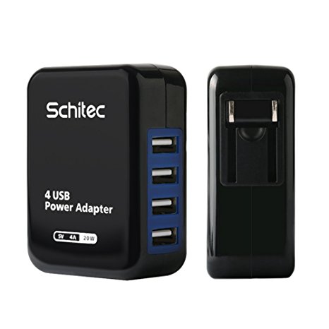 SCHITEC USB Wall Charger, 4-Port Home Travel Universal Portable USB Charger Power Adapter 15.5W with Foldable Plug for iPhone 6S Plus, iPad, Mini, Samsung Galaxy S6 S7 Edge,Nexus, HTC, Tablet (Black)