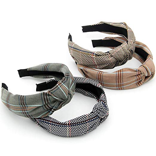 Lattice Cross Knot Headband for Women - Stripe Knotted Hairbands with Cloth Wrapped for Girls - 4pcs (Stripe and Lattice)