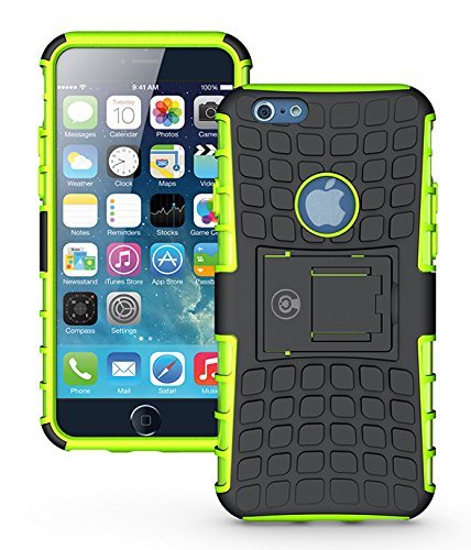 Cable and Case Dual Layer 2 in 1 Rugged Rubber Hybrid Protective Armor Case with Kickstand for iPhone 6/ 6s - Green