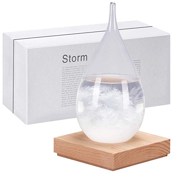 Storm Glass Weather Predictor Creative Stylish Weather Station Forecaster Storm Glass Bottles Barometer with Wood Base Desktop Drops Decoration Crafts