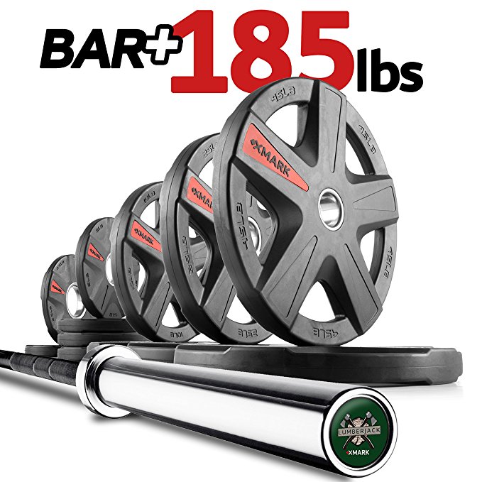 XMark LUMBERJACK 7' Olympic Bar, Olympic Bar Only or Optional XMark TEXAS STAR, SIGNATURE or TRI-GRIP Olympic Plate Weight Sets, 155 lb, 185 lb, 205 lb, 255 lb. or 365 lb. Olympic Weight Sets