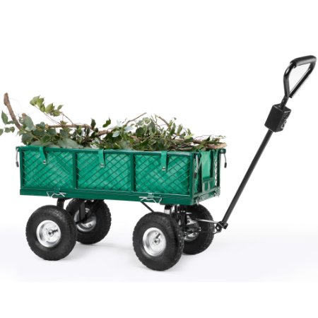 VonHaus All-Terrain Heavy Duty Garden Trolley Wheel Barrow Cart Load Capacity 771lbs350kg Ideal for Camping and Festivals - With Steering and Fold Down Sides and Off-Road Tyres Free 2 Year Warranty