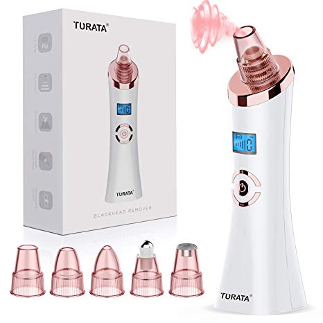 Blackhead Remover, TURATA Pore Cleanser Vacuum Cleaner 5 Suction Modes Electric Facial Acne Remover Extraction Tool, 5 Replaceable Heads Rechargeable Blackhead Removal Kit (Rose Gold)