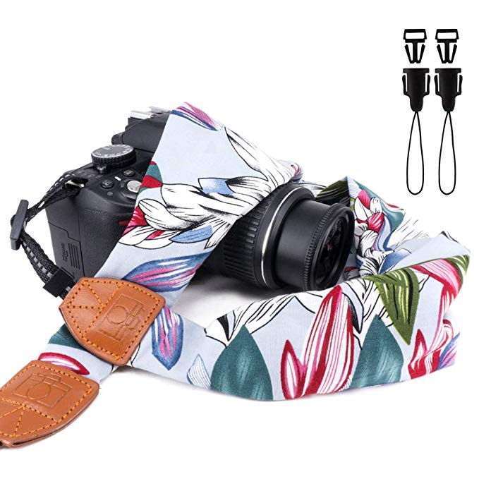 Elvam Universal Men and Women Scarf Camera Strap Belt Compatible for All DSLR Camera, SLR Camera, Instant Camera and Digital Camera - Cashmere White Floral Pattern