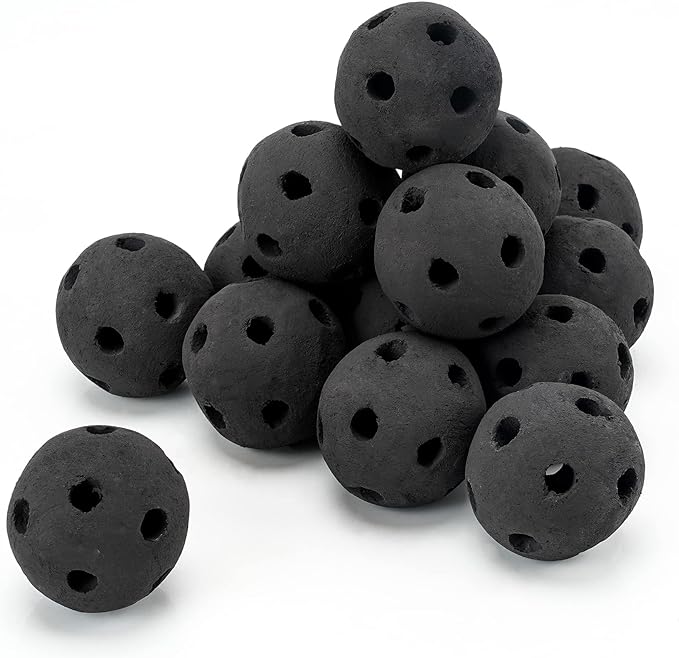 Skyflame Hollow Ceramic Fire Balls, Set of 15 Round Fire Stones Set for Indoor and Outdoor Fire Pits or Fireplaces Accessory, 3 Inch, Black