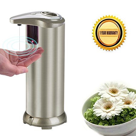 Automatic Hand Soap Dispenser, Ponydash Brushed Stainless Steel Auto Dish soap Dispenser Touchless Sensor Motion with Fingerprint Resistant and Waterproof Base for Kitchen Sink Bathroom Sanitizer (Light Champagne)