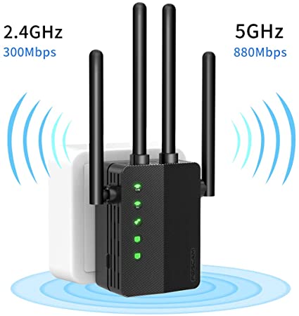 WiFi Range Extender 1200Mbps Signal Booster Repeater, Foscam 2.4G & 5GHz Dual Band Wireless Amplifier with Intelligent Signal Indicator, One Button Setup with Ethernet Port