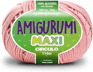 Circulo Amigurumi Maxi Yarn, 100% Mercerized Brazilian Virgin Cotton - Cotton Yarn for Crocheting & Knitting, Soft Yarn, Yarn Art - Worsted Weight Yarn, 4.76 oz, 124.6 yds –Pink Yarn, Color 4092