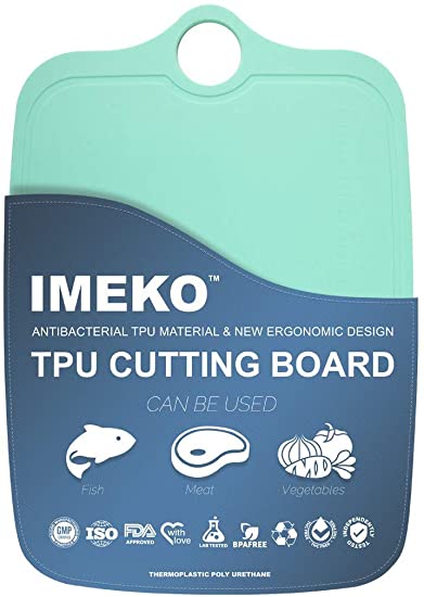 IMEKO TPU Cutting Board,BPA FREE,Knife Friendly,Flexible,Dishwasher Safe, Space Saving,Ergonomic Design, Chopping Mat.(AQUA GREEN-Size:Large 15.7" x 11.5" - W: oz. 15.90)