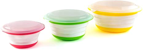 Fasmov Silicone Collapsible Storage Bowls with Lids-Set of 3