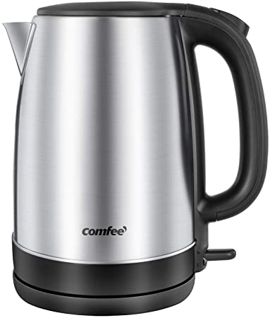 COMFEE' 1.7L Stainless Steel Electric Tea Kettle, BPA-Free Hot Water Boiler, Cordless with LED Light, Auto Shut-Off and Boil-Dry Protection, 1500W Fast Boil