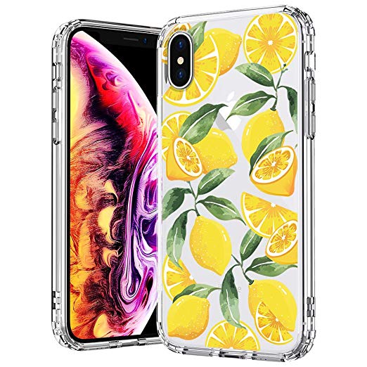 MOSNOVO Case for iPhone Xs/iPhone X, Lemon Pattern Clear Design Transparent Printed Plastic Hard Case with TPU Bumper Protective Case Cover for Apple iPhone X/iPhone Xs