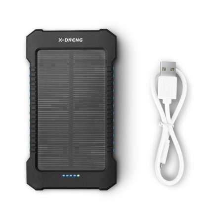 Solar Charger X-DNENG 10000mAh Outdoor Solar Power Charger Dual USB Port Portable Energy Solar Power Bank, Solar Battery Charger with Led Light, Waterproof, Dust-Proof and Shock-Resistant