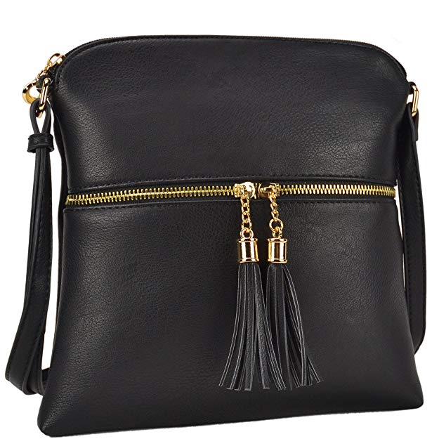 Dasein Lightweight Medium Crossbody Bag Vegan Leather Shoulder Bag Small Travel Purse with Tassel