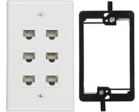 Buyer's Point 6 Port Cat6 Wall Plate, Female-Female White with Single Gang Low Voltage Mounting Bracket Device (6 Port)