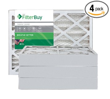 AFB Silver MERV 8 16x25x4 Pleated AC Furnace Air Filter. Pack of 4 Filters. 100% produced in the USA.