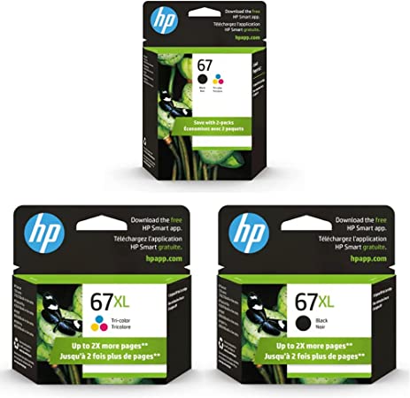 HP Original 67 Black/Tri-Color Ink Cartridges | 3YP29AN & 67XL Tri-Color High-Yield Ink Cartridge | 3YM58AN & 67XL Black High-Yield Ink Cartridge | 3YM57AN