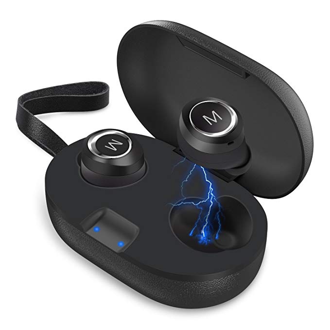 True Wireless Earbuds Bluetooth Headset V4.2 Earphones Mini Sport Noise Cancelling Earpieces Running Headsets In-ear with Built-in Mic and Charging Case for Samsung/iPhone/Android (Black)