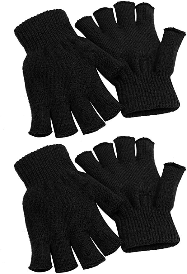 Cooraby 2 Pairs Unisex Warm Half Finger Gloves Winter Fingerless Gloves (L for Adults, M for Teens, S for Kids)