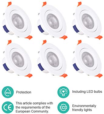ELLDUE LED Recessed Ceiling Lighting Neutral White 5W | 5000K | 500 Lumens | 230V | IP44 Round Adjustable Spotlights for Hallway Bathroom Stage & Office,Pack of 6
