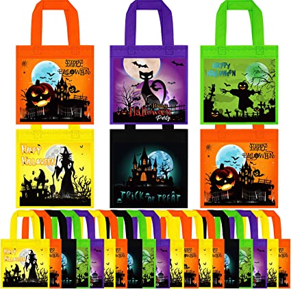 Cooraby 25 Packs Halloween Bags Halloween Non-woven Bags with Handles Halloween Trick Bags Halloween Goody Bags for Trick or Treat Halloween Party Supplies