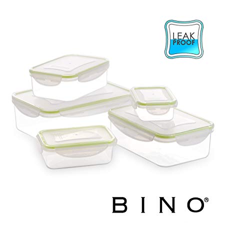 BINO TRUELOCK 10-Piece Rectangular Leak-Proof Plastic Snap Lock Food Storage Container Set with Lids, Green