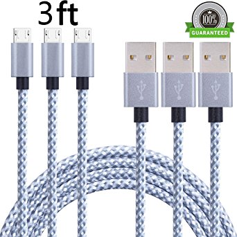 AOKER 3pcs 3ft Nylon Braided High Speed 2.0 USB to Micro USB Charging Cord Fast Charger Cable for Samsung Galaxy S7/S6/S5/Edge,Note 5/4/3,HTC,LG,Nexus and More gray