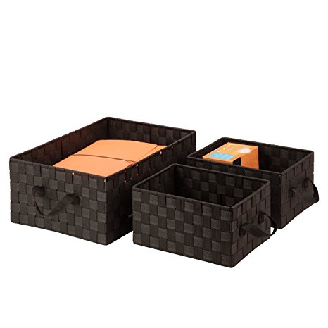 Honey-Can-Do OFC-03697 Double Woven Basket General Purpose Organizer Kit with Handles, Espresso Brown, 3-Pack