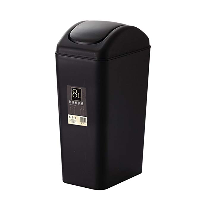 Topgalaxy.Z Mini Waste Can 8 Liter/2 Gallon Plastic Trash Can, Small Garbage Can with Swing Lid, Office Waste Bins (Black)