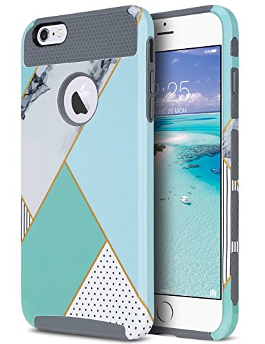 iPhone 6s Case, iPhone 6 Case Mint, ULAK Colorful Series Slim Hybrid Dual Layer Scratch Resistant Hard Back Cover Shock Absorbent TPU Bumper Case for Apple iPhone 6/6s 4.7 inch(Mint Geometric Marble)