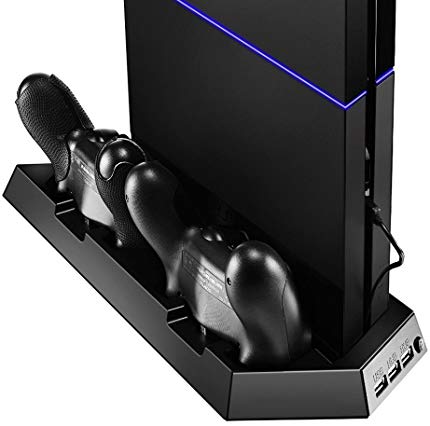Hoosen PS4 Vertical Stand Cooler Fan Multifunctional Charger Station for Playstation 4 Dualshock 4 Controllers, with Dual USB HUB Charger Ports