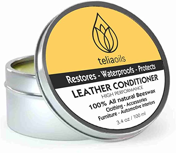 Teliaoils Leather Conditioner - Natural Clear Leather Repair Care Balm for All Colors - Waterproofing Leather Salve Restorer, Softener & Protector - for Upholstery, Furniture, Shoes, Sofa & More