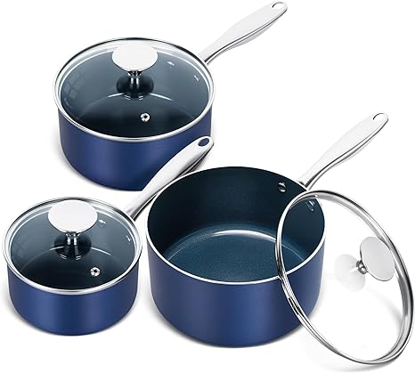 MICHELANGELO Nonstick Sauce Pan, Ceramic Saucepans with Lids, 1Qt & 2Qt & 3Qt Sauce Pan Sets, Nonstick Sauce Pans with Lids, Small Pots with Stainless Steel Handle, Oven Safe, Blue